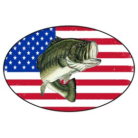 Rogue River Tactical Bass Fish USA Flag Sticker Decal Fishing Bumper Sticker Fish Patriotic United Auto Decal Car Truck Boat RV Real Life Rod Tackle Box