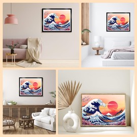 DAERLE Paint by Numbers Adults, The Big Wave, Paint by Numbers Cherry Blossoms, DIY Hand-Painted Oil Painting Kit, Paint by Numbers Adult with 3 Brushes and Acrylic Paint Kit, 40 x 30 cm (without