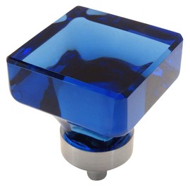 Cosmas 6377SN-BL Satin Nickel Cabinet Hardware Square Knob with Blue Glass - 1-3/8" Square