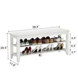 AQIMUELE Wood Shoe Rack Bench for Entryway, 2 Tier Shoe Rack for Front Door Entrance, Shoe Bench with Shoe Storage for Entryway, Bedroom, 39.4"