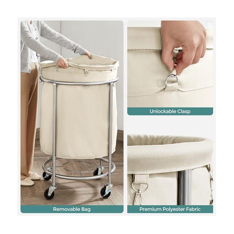 SONGMICS HOME Laundry Basket with Wheels, Rolling Laundry Hamper, Round