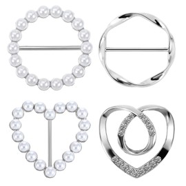 Pack of 4 Silver Women's Metal T Shirt Clip Women's Scarf Ring Clip Women's Dresses Corner Knot Button Metal Circle Clips Rhinestone Circle Clips