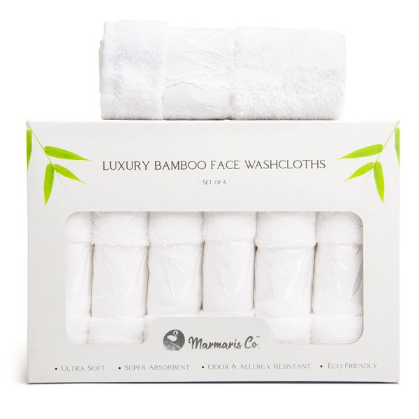 Marmaris Co. Face Wash Cloth, Luxury, Soft Bamboo Wash Cloths for Showering, Washcloths 6 Pack, Face Towels 12x12 Facial Towels, Wash Cloths for Your Face