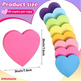 240 Sheets Heart-Shaped Sticky Notes ，Post it Notes，Heart Post it Notes，75 x 75 mm in 8 Colors for School, Office, and Textbooks