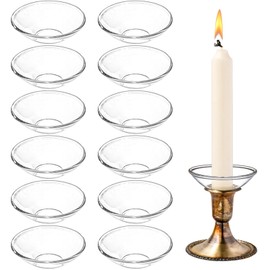 Elsjoy 12 Pack Glass Candle Bobeches, Candle Drip Protectors for Candlestick Holder, Round Clear Candles Wax Catcher for Wedding, Church, Home
