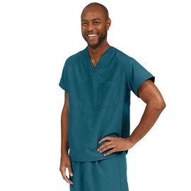 Medline PerforMAX Unisex Reversible V-Neck Scrub Top, 2 Pockets, Caribbean Blue, Size Large