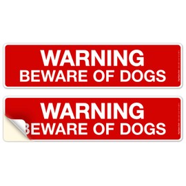 Sigo Signs Warning Beware of Dogs Sign, Rectangle Red Background Sign, (2 Pack) 3x12 Inches, 4 Mil Vinyl Decal Stickers UV Protected, Made in USA