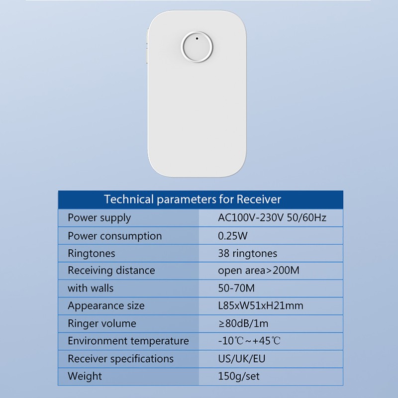 Wireless Doorbell Self-Powered Doorbell Button Kit 38 Chime Up to