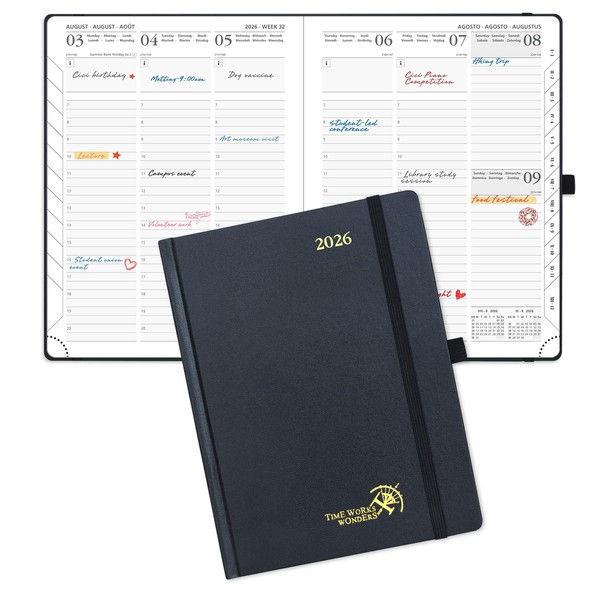 POPRUN Calendar 2026 Book Calendar 22 x 16.5 cm, 17-Month