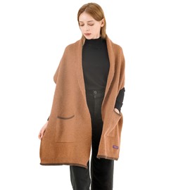 041WIStree Premium Wool Shawl Wrap Winter Warm Scarf with Pockets Luxurious Knit Cardigan Wedding Shawl for Evening Dress (Camel)
