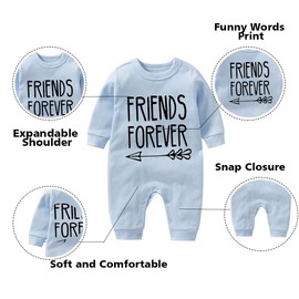 YSCULBUTOL Baby Twins Bodysuit Born Together Friend Forever Baby boy Clothes Toddler Girl Clothes（BLUE BF L3M）