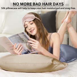 Ravmix Silk Pillow Case for Hair and Skin with Hidden Zipper, Both Sides Mulberry Silk Pillowcase Standard Size 20×26 inches, 1PCS, Dark Khaki