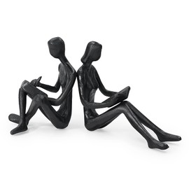 DreamsEden Cast Iron Reading Figurines, Romantic Couple Sculpture Home Decor Accent for Bedroom Bookshelf Office