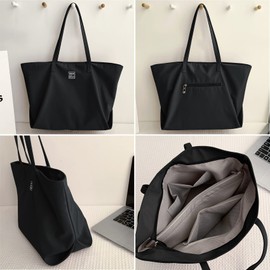 MAYMOONER Women's Nylon Shopping Bag Large Handbag Casual Shoulder Bag for Work University, black