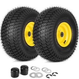GICOOL 15x6.00-6nhs Lawn Mower Tire Assembly, 15x6-6 Riding Lawnmowers and Tractor Pneumatic Tire and Wheel, with 3/4" Bearing Bore, 3" Centered Hub, S-Turf Pattern, 2 Pack