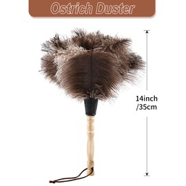 FeelfunFeather Ostrich Feather Duster 14" Natural Handheld Reusable Feathers Dusters with Wooden Handle for Cleaning Supplies Home Car Office
