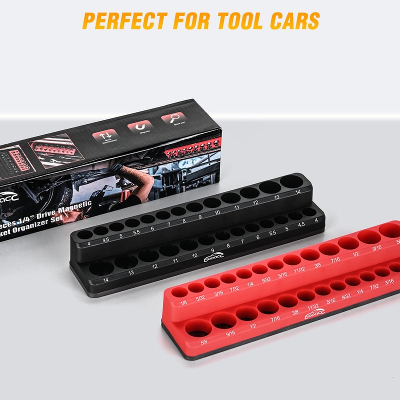 GOOACC 1/4" Magnetic Socket Organizer Set, 2-Piece Metric & SAE