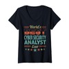Womens Retro Badge Worlds Best Cyber Security Analyst V-Neck T-Shirt