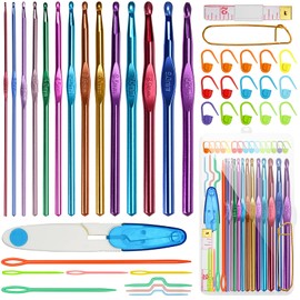 RealPlus Crochet Hooks Set, 14pcs Full-Size Crochet Hooks (2-10mm), Crochet Kits for Beginners Adults, Beautiful Coloured Aluminium Crochet Set, Knitting Accessories Tools with Case