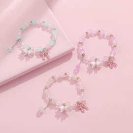 Molyorch 6 Pieces Healing Crystal Stone Bracelets, Crystal Beads Stretch Bracelet, Butterfly Bracelets for Women, with Butterfly Pendant, for Birthday and Valentine's Day