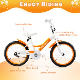Falomin 18 Inch Children’s Bike for Toddlers Kids Ages 3-9, Safe Non-Slip Tires, Kickstand, Coaster Brake, Easy Assembly, Perfect for Boys and Girls, Orange