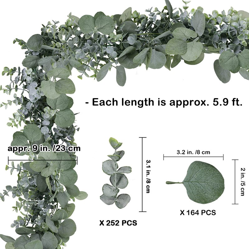 Winlyn 5.9' Long Faux Silver Dollar Eucalyptus Leaves Greenery Artificial