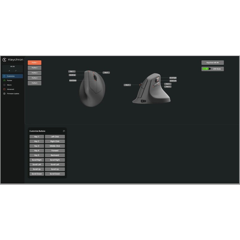 Keychron M5 8K Vertical Wireless Mouse, PAW3950 Sensor with Programmable