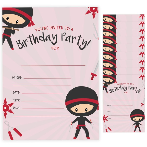 Ninja Boy Style 1 Happy Birthday Invitations Invite Cards (10 Count) With Envelopes Boys Girls Kids Party (10ct)