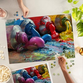 Close Up of Tubes of Oil Paint on a Palette, Photography (1000 Piece Puzzle, Challenging Jigsaw Puzzle for Adults, Made in USA)