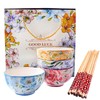 Ceramic Rice Bowl with Chopsticks Set of 4, 4.5'' Cereal