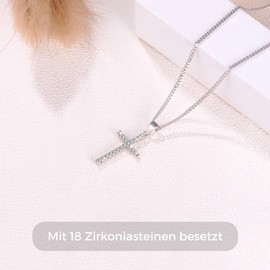 MENDOZZA Women's Necklace Cross Pendant 925 Silver Necklace Cross Zirconia Silver 50 cm, Sterling Silver, Cubic Zirconia