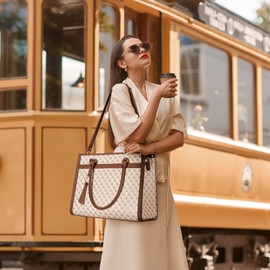 Missnine Laptop Tote Bag 15.6 inch Laptop Bag Stylish Briefcase for Women Work Shoulder Bags with Clutch Wallet 2 PCS Set (Dark Beige)