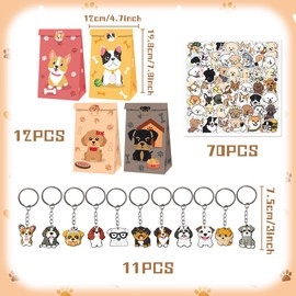 BACH AND BOUJEE 93PCS Dog Party Favors Dog Puppy Party Birthday Supplies Bags Keychain Stickers Pet Theme Decorations Pinata Fillers Treat