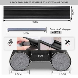 2PCS Adjustable Under Door Draft Stopper – 95 cm Length, Blocks Cold Air, Wind, Dust, and Reduces Noise for Home Comfort