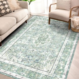 Vhong Boho Area Rugs Vintage Washable Modern Neutral Large Carpet Sage Green 4×6 High Traffic Rugs for Dinning Room Living Room Bedroom Farmhouse Non Slip