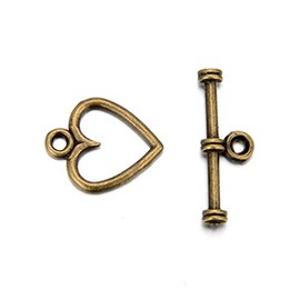 20 Sets Heart Shape Toggle Clasp 11.6mm T-Bar Closures Antique Bronze Tone for for Necklace Bracelet Anklet Jewelry Craft Making MC-AF60
