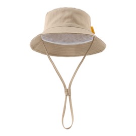 JANGANNSA Summer Baby Boys Hat Sun Protect Bucket Hat for Girls Wide Brim Cotton Beach Cap (White+Khaki, 19.7"(1-2 Years))