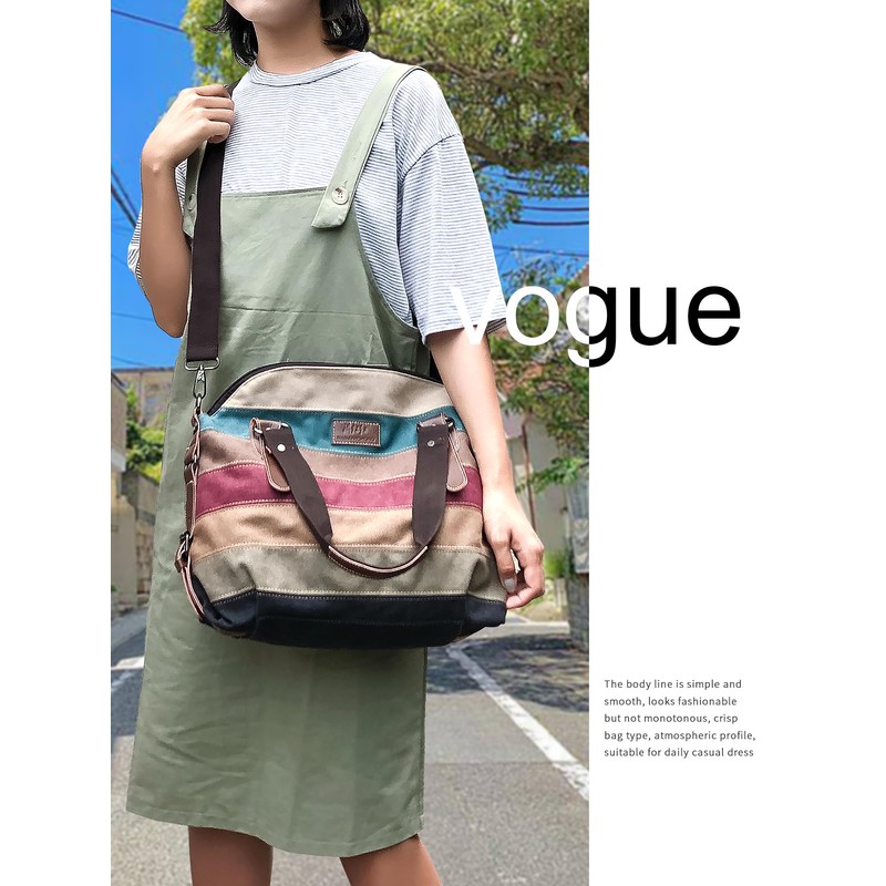 Women's Canvas Handbag Rainbow Design Tote Bag Large Capacity Shoulder
