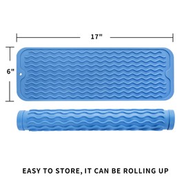 MicoYang Silicone Dish Drying Mat for Multiple Usage,Easy clean,Eco-friendly,Heat-resistant Silicone Mat for Kitchen Counter,Sink,Bar,Bottle,or Cup Lichen Blue M 17 inches x 6 inches