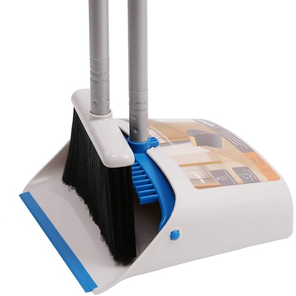 TreeLen Long Handle Broom and Dustpan Set,Upright Dust Pan Combo for Home, Kitchen, Room, Office, Lobby Floor Use Without Bending