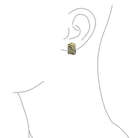 Woven Braided Basket Weave Wide Half Hoop Clip On Earrings Button Style Non Pierced Ears Oxidized Gold Plated Brass