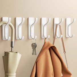 Self Adhesive Wall Hooks for Hanging: Stick-On Hooks Hold 13 LB, Coat Hook,Towel Hooks For Bathrooms,Shower Hooks for Wall,Door Hooks Hanging Towel, Kitchen Hook,Metal hooks for hanging,White 6 Pack