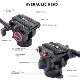 Avella Video Tripod Fluid Head with Quick Release Plate, Lightweight Heavy Duty Compatible with Manfrotto,Max Load 13.2lb/6kg for Video Canon Nikon Sony Olympus Panasonic DSLR Camera, V504