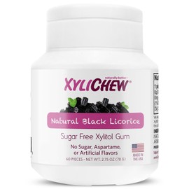 Xylichew Xylitol Chewing Gum - Non GMO, Zero Aspartame, Gluten Free, Sugar Free Gum - Natural Oral Care, Relieves Bad Breath and Dry Mouth - Licorice, 60 Count