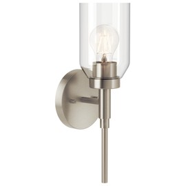 KICHLER Madden 1-Light Wall Sconce with Clear Glass in Brushed Nickel, Sloped Ceiling Compatible, for Bathroom or Hallway (14.75" x 5"), 55183NI