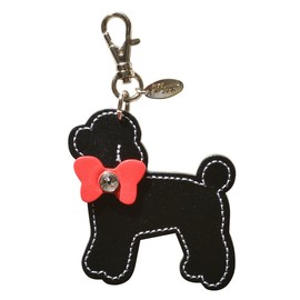 Happy Poodle Charm Dog Genuine Leather Cow Leather Rhinestone Jewel Included 5 HC-28 Keychain Made in Japan Dog Dog Motif Key Ring Bag Charm, black (1)
