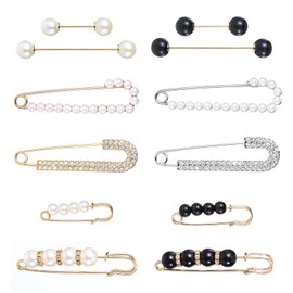 12 Pcs Decorative Safety Pins, Brooches and Pins for Women, Vintage Pearl Rhinestone Sweater Shawl Hat Waist Clips, Elegant Faux Crystal Pin for Dresses, Skirts, Scarves, Fashion Accessories