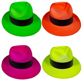 Windy City Novelties Fun Central Plastic Neon Fedora Hats - Assorted Colors - 12 Pack