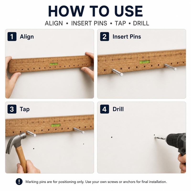 Picture Hanging Tool, 16 Inch Wood Level Ruler for DIY