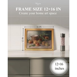 HUARCEY Gold Framed Vintage Wall Art for Living Room, Harvest Apples Still Life Oil Painting Artwork Shelf Decor Abstract Wall Pictures Prints, Farmhouse Fruit Room Decor Bedroom Kitchen Bathroom